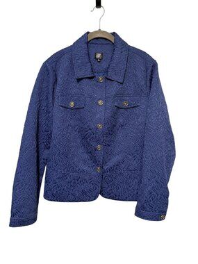 Gump's Blazer jacket Blue Textured Jacquard Gold Buttons Womans XL